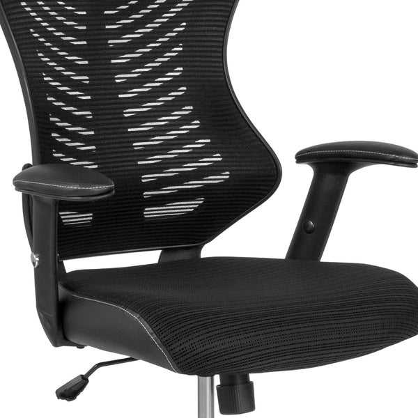 English Elm Waylon High Back Drafting Chair - Ergonomic Black Mesh with LeatherSoft Sides & Adjustable Arms BL-LB-8816D-GG