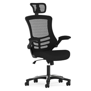 English Elm Kelista High-Back Mesh Executive Chair with Adjustable Headrest, Flip-Up Arms & Ergonomic Support BL-X-5H-GG