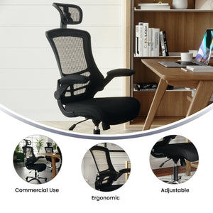 English Elm Kelista High-Back Mesh Executive Chair with Adjustable Headrest, Flip-Up Arms & Ergonomic Support BL-X-5H-GG