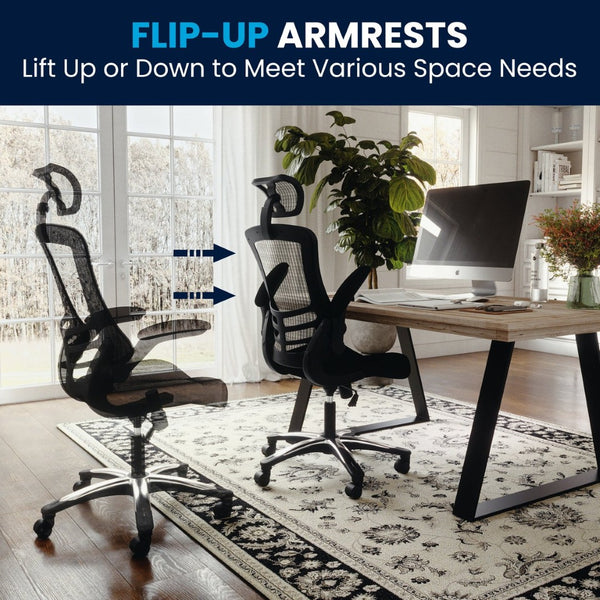English Elm Kelista High-Back Mesh Executive Chair with Adjustable Headrest, Flip-Up Arms & Ergonomic Support BL-X-5H-GG