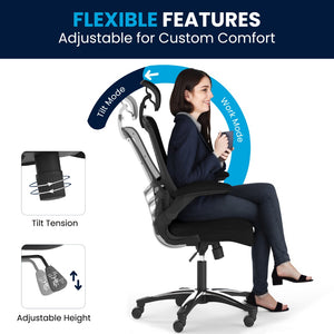 English Elm Kelista High-Back Mesh Executive Chair with Adjustable Headrest, Flip-Up Arms & Ergonomic Support BL-X-5H-GG