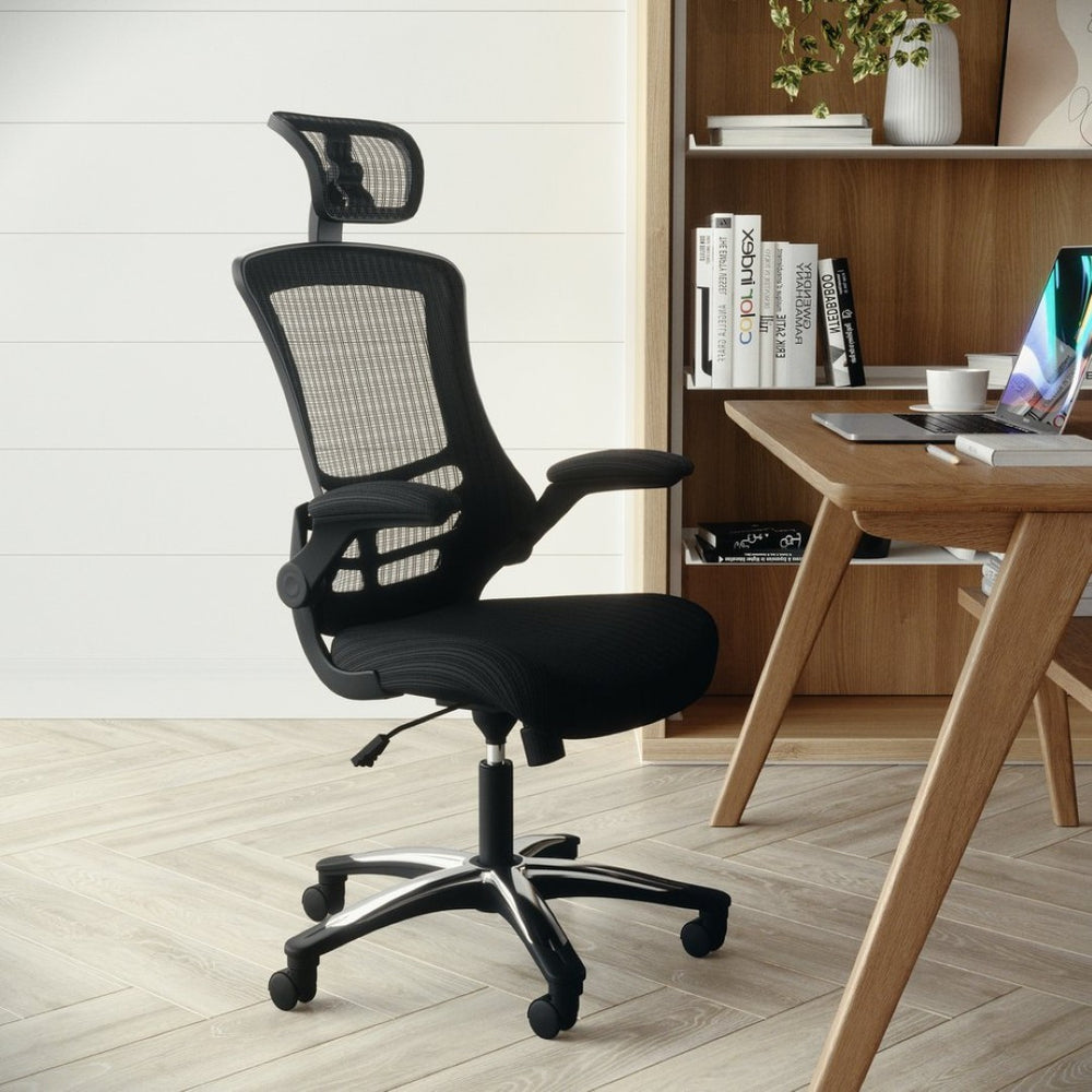 English Elm Kelista High-Back Mesh Executive Chair with Adjustable Headrest, Flip-Up Arms & Ergonomic Support BL-X-5H-GG