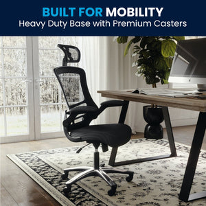 English Elm Kelista High-Back Mesh Executive Chair with Adjustable Headrest, Flip-Up Arms & Ergonomic Support BL-X-5H-GG