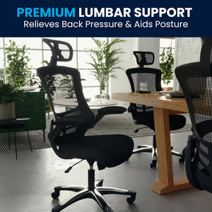English Elm Kelista High-Back Mesh Executive Chair with Adjustable Headrest, Flip-Up Arms & Ergonomic Support BL-X-5H-GG