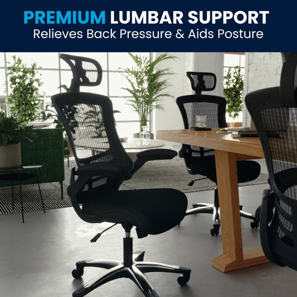 English Elm Kelista High-Back Mesh Executive Chair with Adjustable Headrest, Flip-Up Arms & Ergonomic Support BL-X-5H-GG