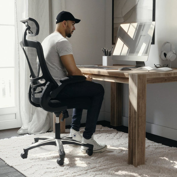 English Elm Kelista High-Back Mesh Executive Chair with Adjustable Headrest, Flip-Up Arms & Ergonomic Support BL-X-5H-GG