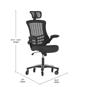 English Elm Kelista High-Back Ergonomic Office Chair - Mesh Comfort, Adjustable Features & Smooth Roller Wheels BL-X-5H-RLB-GG