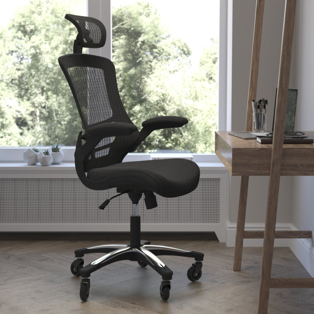 English Elm Kelista High-Back Ergonomic Office Chair - Mesh Comfort, Adjustable Features & Smooth Roller Wheels BL-X-5H-RLB-GG