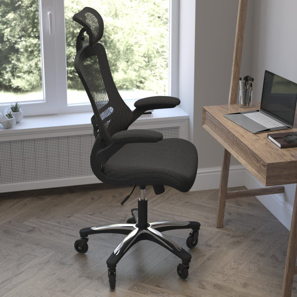 English Elm Kelista High-Back Ergonomic Office Chair - Mesh Comfort, Adjustable Features & Smooth Roller Wheels BL-X-5H-RLB-GG