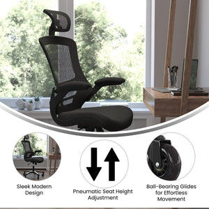 English Elm Kelista High-Back Ergonomic Office Chair - Mesh Comfort, Adjustable Features & Smooth Roller Wheels BL-X-5H-RLB-GG