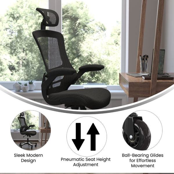 English Elm Kelista High-Back Ergonomic Office Chair - Mesh Comfort, Adjustable Features & Smooth Roller Wheels BL-X-5H-RLB-GG