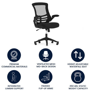 English Elm Kelista Ergonomic Swivel Office Chair with Mesh Back, Adjustable Height & Flip-Up Arms for Comfort Black Mesh/Black Frame BL-X-5M-BK-GG