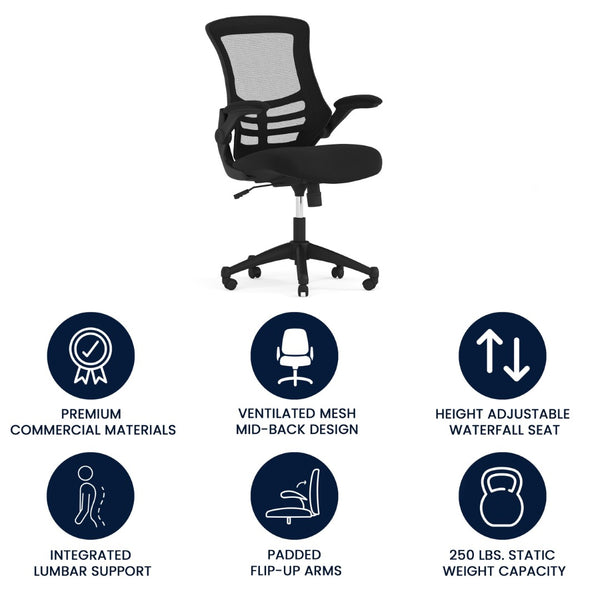 English Elm Kelista Ergonomic Swivel Office Chair with Mesh Back, Adjustable Height & Flip-Up Arms for Comfort Black Mesh/Black Frame BL-X-5M-BK-GG