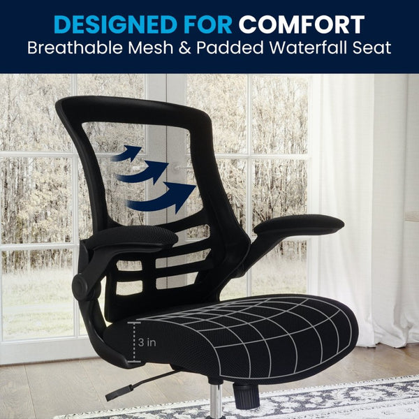 English Elm Kelista Ergonomic Swivel Office Chair with Mesh Back, Adjustable Height & Flip-Up Arms for Comfort Black Mesh/Black Frame BL-X-5M-BK-GG