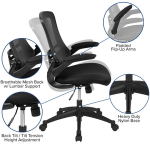 English Elm Kelista Ergonomic Swivel Office Chair with Mesh Back, Adjustable Height & Flip-Up Arms for Comfort Black Mesh/Black Frame BL-X-5M-BK-GG