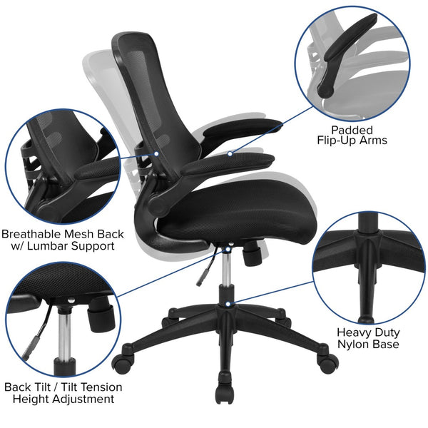 English Elm Kelista Ergonomic Swivel Office Chair with Mesh Back, Adjustable Height & Flip-Up Arms for Comfort Black Mesh/Black Frame BL-X-5M-BK-GG