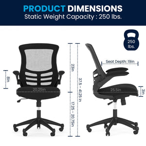 English Elm Kelista Ergonomic Swivel Office Chair with Mesh Back, Adjustable Height & Flip-Up Arms for Comfort Black Mesh/Black Frame BL-X-5M-BK-GG