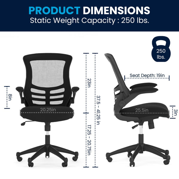 English Elm Kelista Ergonomic Swivel Office Chair with Mesh Back, Adjustable Height & Flip-Up Arms for Comfort Black Mesh/Black Frame BL-X-5M-BK-GG