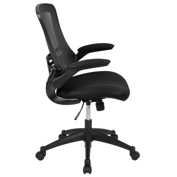 English Elm Kelista Ergonomic Swivel Office Chair with Mesh Back, Adjustable Height & Flip-Up Arms for Comfort Black Mesh/Black Frame BL-X-5M-BK-GG