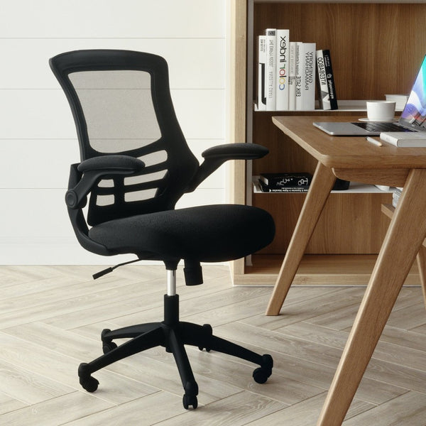 English Elm Kelista Ergonomic Swivel Office Chair with Mesh Back, Adjustable Height & Flip-Up Arms for Comfort Black Mesh/Black Frame BL-X-5M-BK-GG