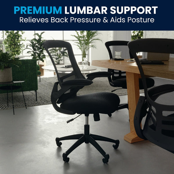 English Elm Kelista Ergonomic Swivel Office Chair with Mesh Back, Adjustable Height & Flip-Up Arms for Comfort Black Mesh/Black Frame BL-X-5M-BK-GG