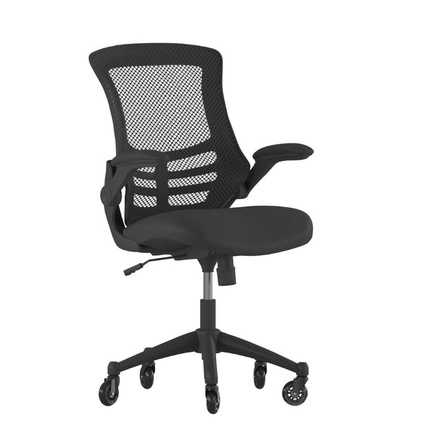 English Elm Kelista Ergonomic Mid-Back Office Chair with Lumbar Support, Flip-Up Arms & Smooth Roller Wheels Black Mesh/Black Frame BL-X-5M-BK-RLB-GG