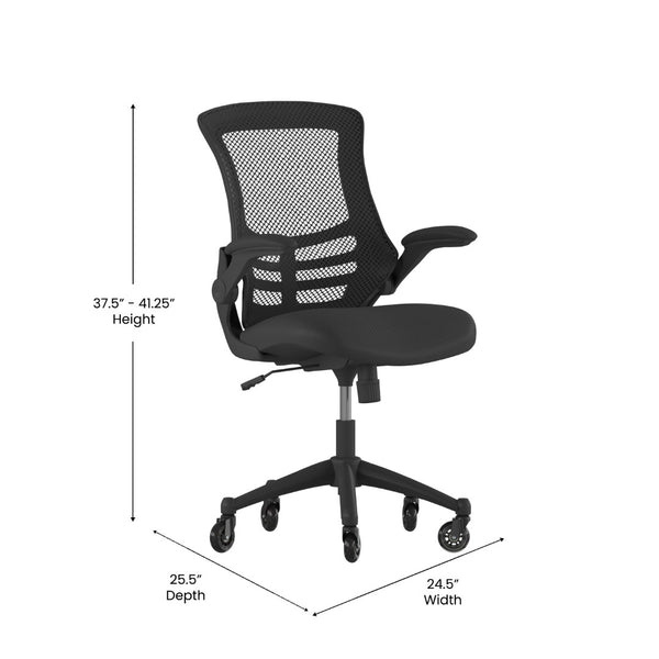 English Elm Kelista Ergonomic Mid-Back Office Chair with Lumbar Support, Flip-Up Arms & Smooth Roller Wheels Black Mesh/Black Frame BL-X-5M-BK-RLB-GG