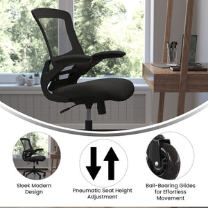 English Elm Kelista Ergonomic Mid-Back Office Chair with Lumbar Support, Flip-Up Arms & Smooth Roller Wheels Black Mesh/Black Frame BL-X-5M-BK-RLB-GG
