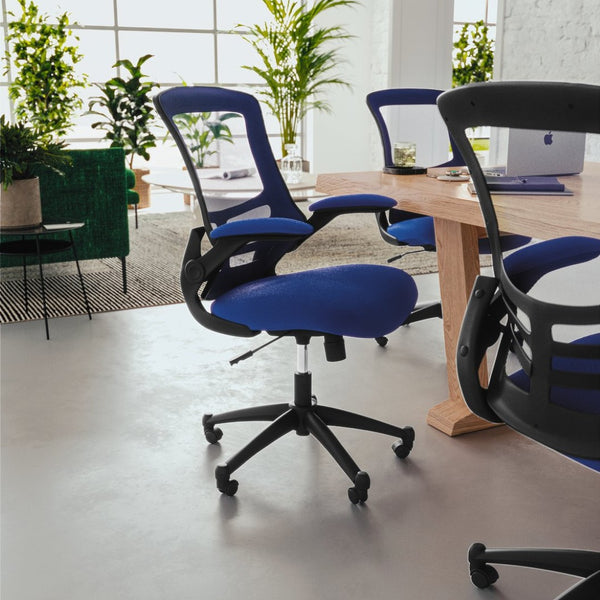 English Elm Kelista Ergonomic Swivel Office Chair with Mesh Back, Adjustable Height & Flip-Up Arms for Comfort Blue Mesh/Black Frame BL-X-5M-BLUE-GG