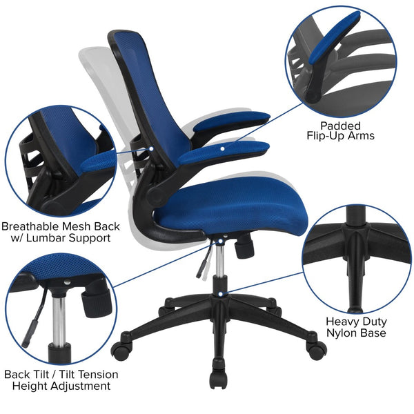 English Elm Kelista Ergonomic Swivel Office Chair with Mesh Back, Adjustable Height & Flip-Up Arms for Comfort Blue Mesh/Black Frame BL-X-5M-BLUE-GG