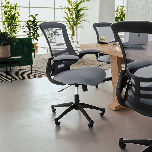 English Elm Kelista Ergonomic Swivel Office Chair with Mesh Back, Adjustable Height & Flip-Up Arms for Comfort Dark Gray Mesh/Black Frame BL-X-5M-DKGY-GG