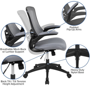 English Elm Kelista Ergonomic Swivel Office Chair with Mesh Back, Adjustable Height & Flip-Up Arms for Comfort Dark Gray Mesh/Black Frame BL-X-5M-DKGY-GG