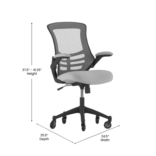 English Elm Kelista Ergonomic Mid-Back Office Chair with Lumbar Support, Flip-Up Arms & Smooth Roller Wheels Dark Gray Mesh/Black Frame BL-X-5M-DKGY-RLB-GG