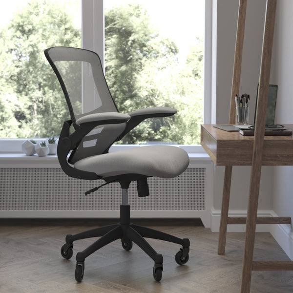 English Elm Kelista Ergonomic Mid-Back Office Chair with Lumbar Support, Flip-Up Arms & Smooth Roller Wheels Dark Gray Mesh/Black Frame BL-X-5M-DKGY-RLB-GG