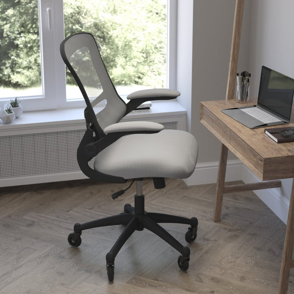 English Elm Kelista Ergonomic Mid-Back Office Chair with Lumbar Support, Flip-Up Arms & Smooth Roller Wheels Dark Gray Mesh/Black Frame BL-X-5M-DKGY-RLB-GG