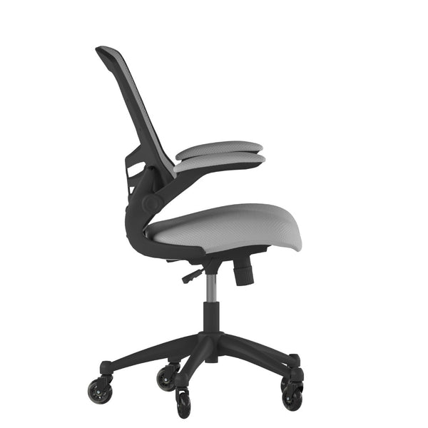 English Elm Kelista Ergonomic Mid-Back Office Chair with Lumbar Support, Flip-Up Arms & Smooth Roller Wheels Dark Gray Mesh/Black Frame BL-X-5M-DKGY-RLB-GG