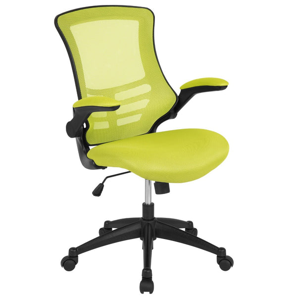 English Elm Kelista Ergonomic Swivel Office Chair with Mesh Back, Adjustable Height & Flip-Up Arms for Comfort Green Mesh/Black Frame BL-X-5M-GRN-GG