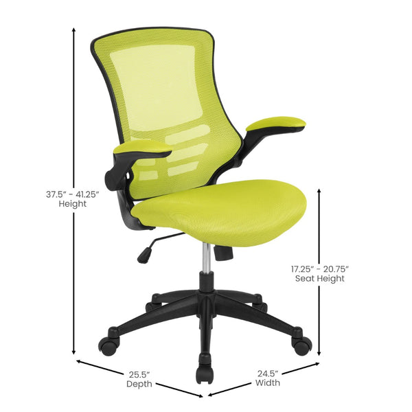 English Elm Kelista Ergonomic Swivel Office Chair with Mesh Back, Adjustable Height & Flip-Up Arms for Comfort Green Mesh/Black Frame BL-X-5M-GRN-GG