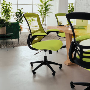 English Elm Kelista Ergonomic Swivel Office Chair with Mesh Back, Adjustable Height & Flip-Up Arms for Comfort Green Mesh/Black Frame BL-X-5M-GRN-GG