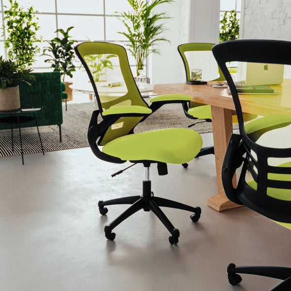 English Elm Kelista Ergonomic Swivel Office Chair with Mesh Back, Adjustable Height & Flip-Up Arms for Comfort Green Mesh/Black Frame BL-X-5M-GRN-GG