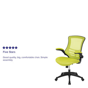English Elm Kelista Ergonomic Swivel Office Chair with Mesh Back, Adjustable Height & Flip-Up Arms for Comfort Green Mesh/Black Frame BL-X-5M-GRN-GG