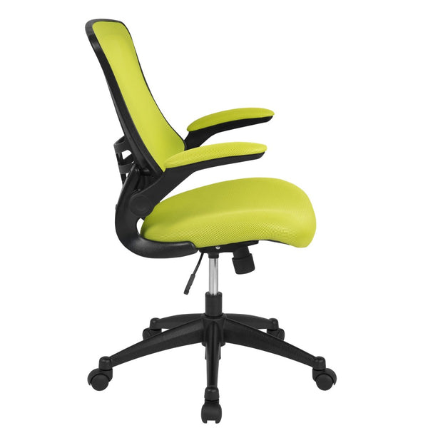 English Elm Kelista Ergonomic Swivel Office Chair with Mesh Back, Adjustable Height & Flip-Up Arms for Comfort Green Mesh/Black Frame BL-X-5M-GRN-GG