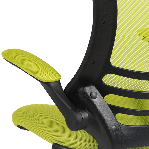 English Elm Kelista Ergonomic Swivel Office Chair with Mesh Back, Adjustable Height & Flip-Up Arms for Comfort Green Mesh/Black Frame BL-X-5M-GRN-GG