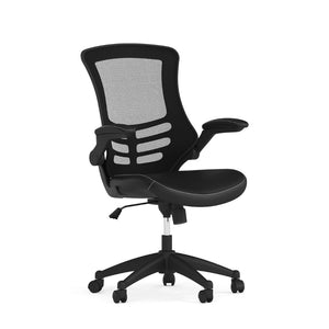 English Elm Kelista Ergonomic Swivel Office Chair with Mesh Back, Adjustable Height & Flip-Up Arms for Comfort Black Mesh & LeatherSoft/Black Frame BL-X-5M-LEA-GG