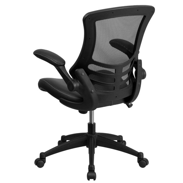 English Elm Kelista Ergonomic Swivel Office Chair with Mesh Back, Adjustable Height & Flip-Up Arms for Comfort Black Mesh & LeatherSoft/Black Frame BL-X-5M-LEA-GG