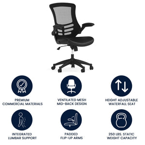 English Elm Kelista Ergonomic Swivel Office Chair with Mesh Back, Adjustable Height & Flip-Up Arms for Comfort Black Mesh & LeatherSoft/Black Frame BL-X-5M-LEA-GG