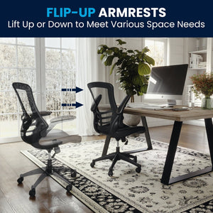 English Elm Kelista Ergonomic Swivel Office Chair with Mesh Back, Adjustable Height & Flip-Up Arms for Comfort Black Mesh & LeatherSoft/Black Frame BL-X-5M-LEA-GG
