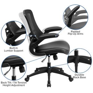 English Elm Kelista Ergonomic Swivel Office Chair with Mesh Back, Adjustable Height & Flip-Up Arms for Comfort Black Mesh & LeatherSoft/Black Frame BL-X-5M-LEA-GG