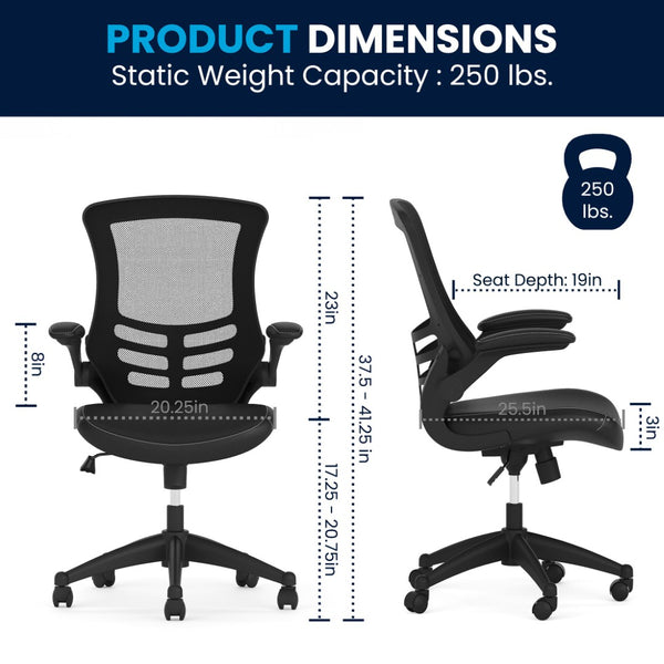 English Elm Kelista Ergonomic Swivel Office Chair with Mesh Back, Adjustable Height & Flip-Up Arms for Comfort Black Mesh & LeatherSoft/Black Frame BL-X-5M-LEA-GG