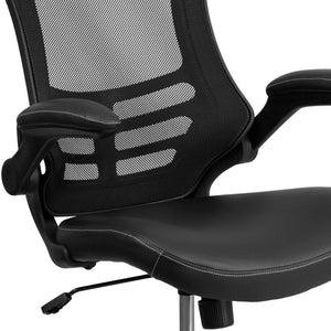 English Elm Kelista Ergonomic Swivel Office Chair with Mesh Back, Adjustable Height & Flip-Up Arms for Comfort Black Mesh & LeatherSoft/Black Frame BL-X-5M-LEA-GG